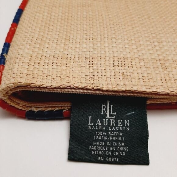 RALPH LAUREN 100% Raffia Envelope Boho Purse Beaded Edge Bag Natural - Picture 11 of 14